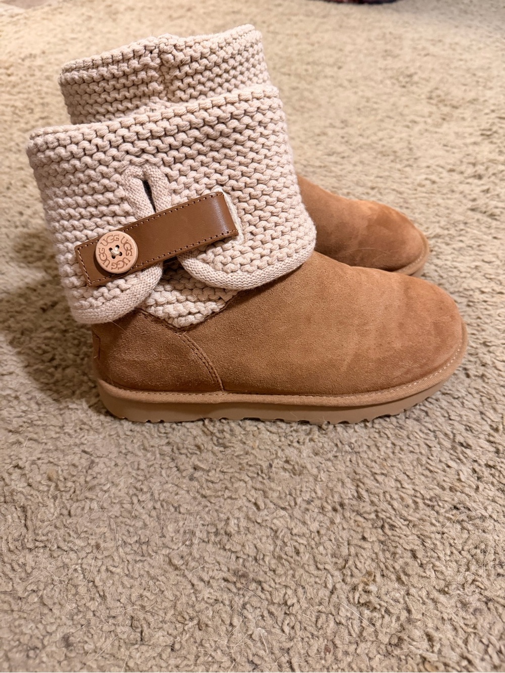 UGG Chestnut Suede Knit-Cuff Button Ankle Boots